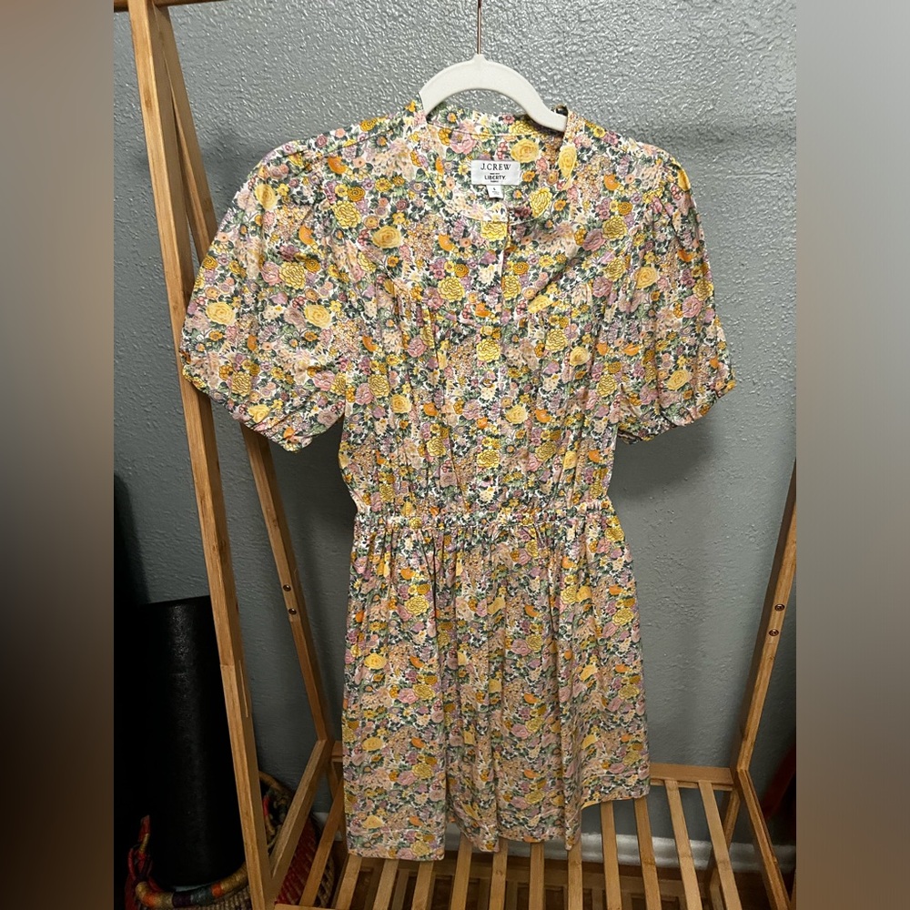 Jcrew Liberty Fabric mini dress, size S, yellow.